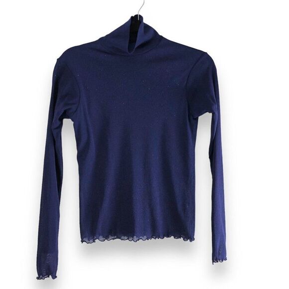 Cache Size Large Mock Neck Long Sleeve Blouse Glitter Sparkle Lettuce Hem‎ Y2K - Picture 1 of 16